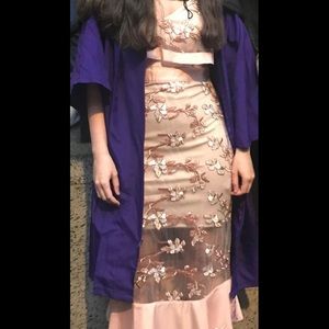 Venus blush midi floral mesh embroidered dress